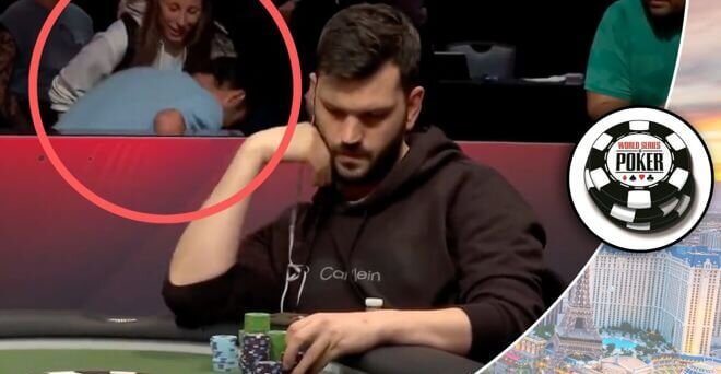 Mulher acerta homem nas bolas durante a Mesa Final da WSOP