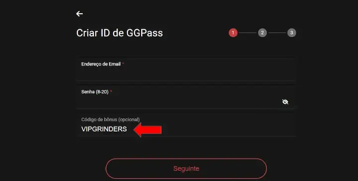 formulário de registro com o código de bônus ggpoker VIPGRINDERS