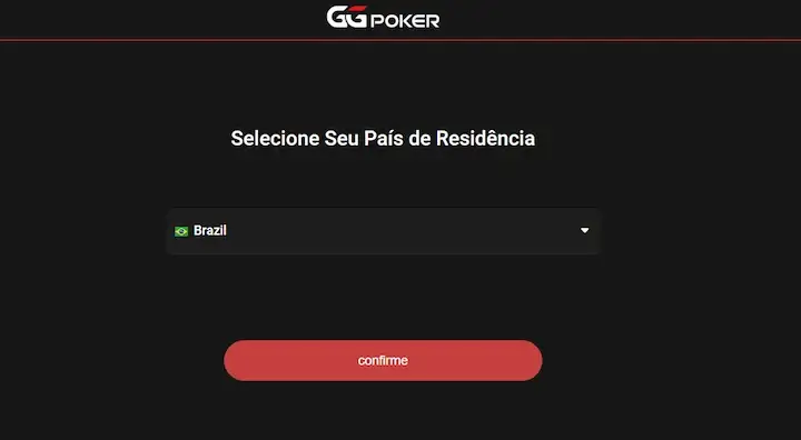 ggpoker cadastro selecione país de residência